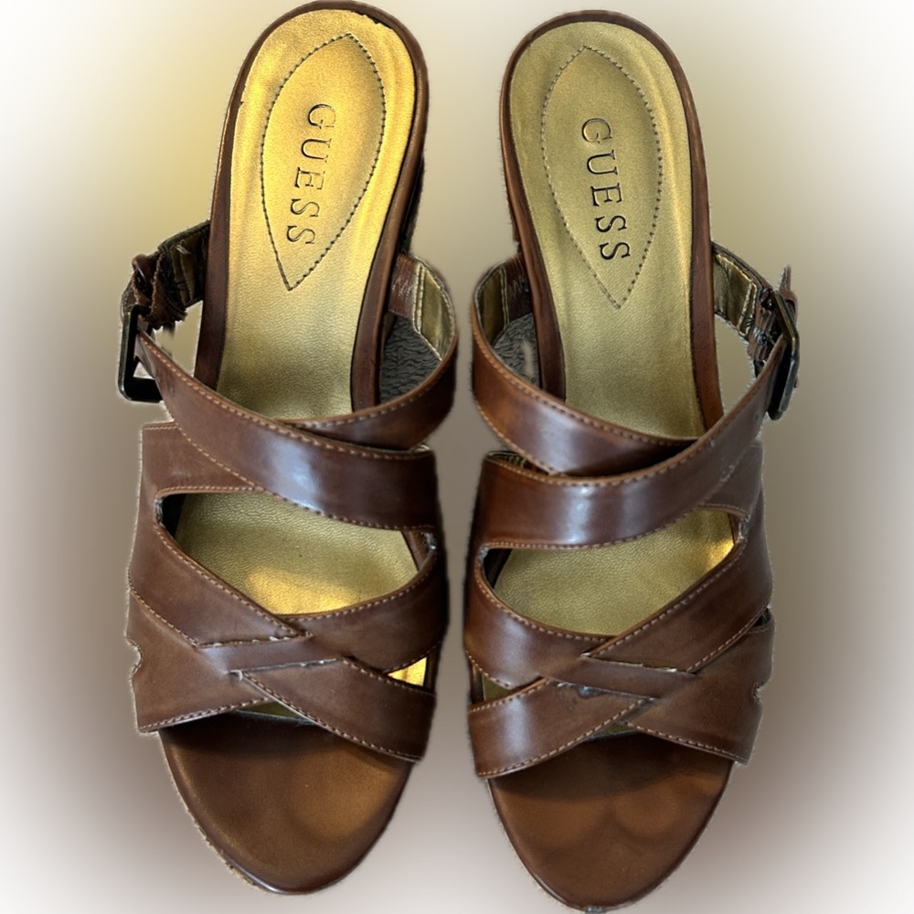 Guess Barcley Brown Wedge Sandals